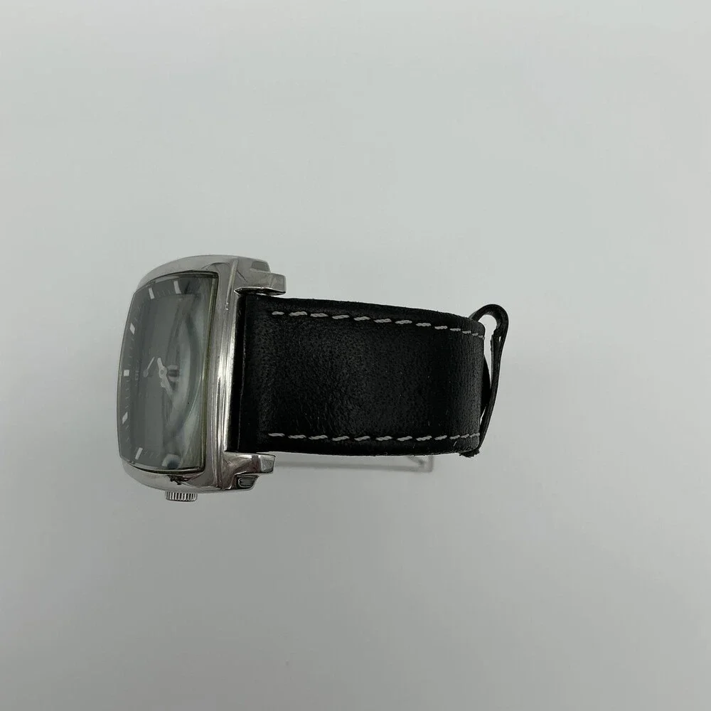 Caravelle By Bulova Mens Square Watch 36mm Black Dial Black Leather New Battery